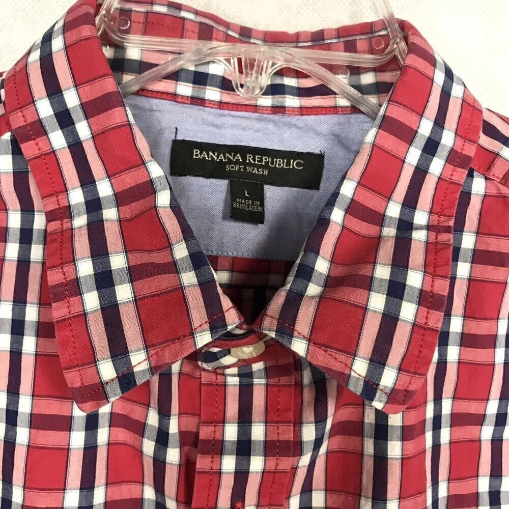 Banana Republic Soft Wash Mens Plaid 100% Cotton Long Sleeve Button Down Shirt L